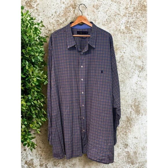 Polo Ralph Lauren Plaid Button Down Shirt 5XB Big Cotton Stretch Check Casual - Picture 1 of 8